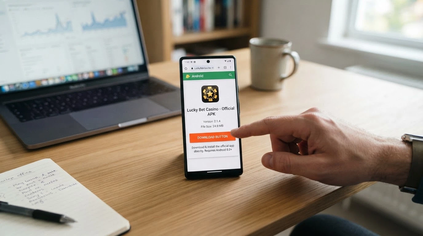 Schermata di download dell'APK di un casinò mobile su telefono Android con procedura di installazione