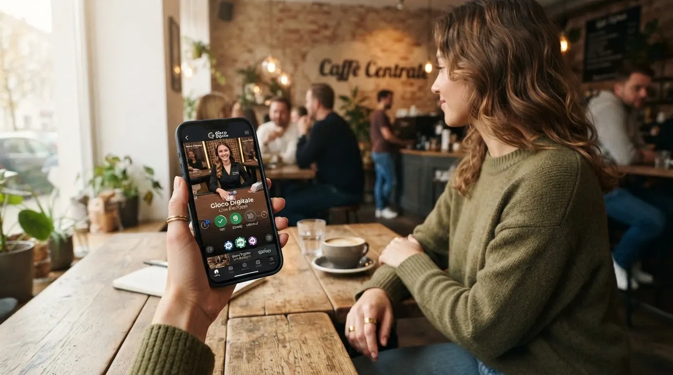 Uno smartphone con l'app di Gioco Digitale aperta sulla lobby del casinò live, accanto a un iPhone con la schermata dell'App Store e la valutazione 4,6/5