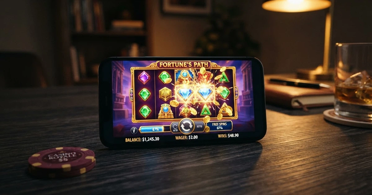 Primo piano di una slot machine online su schermo, con l'interfaccia del conto gioco che mostra un saldo bonus attivo e l'indicatore del requisito di scommessa ancora da completare.