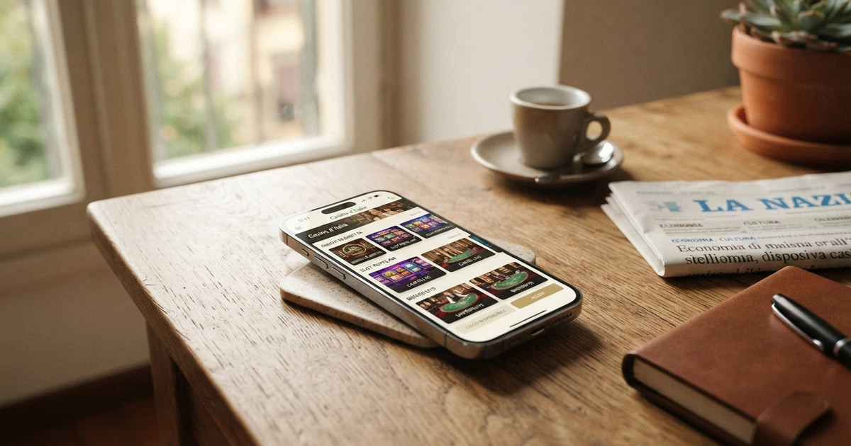 Schermata di un casinò online per iPhone con interfaccia mobile ottimizzata, logo ADM visibile e giochi in evidenza nella lobby