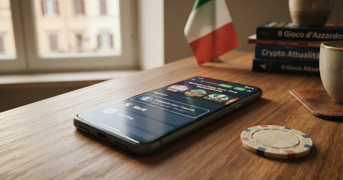 L'interfaccia di un casinò online con la voce «Deposita con Litecoin» evidenziata nel menu dei metodi di pagamento, affiancata dal logo di Litecoin