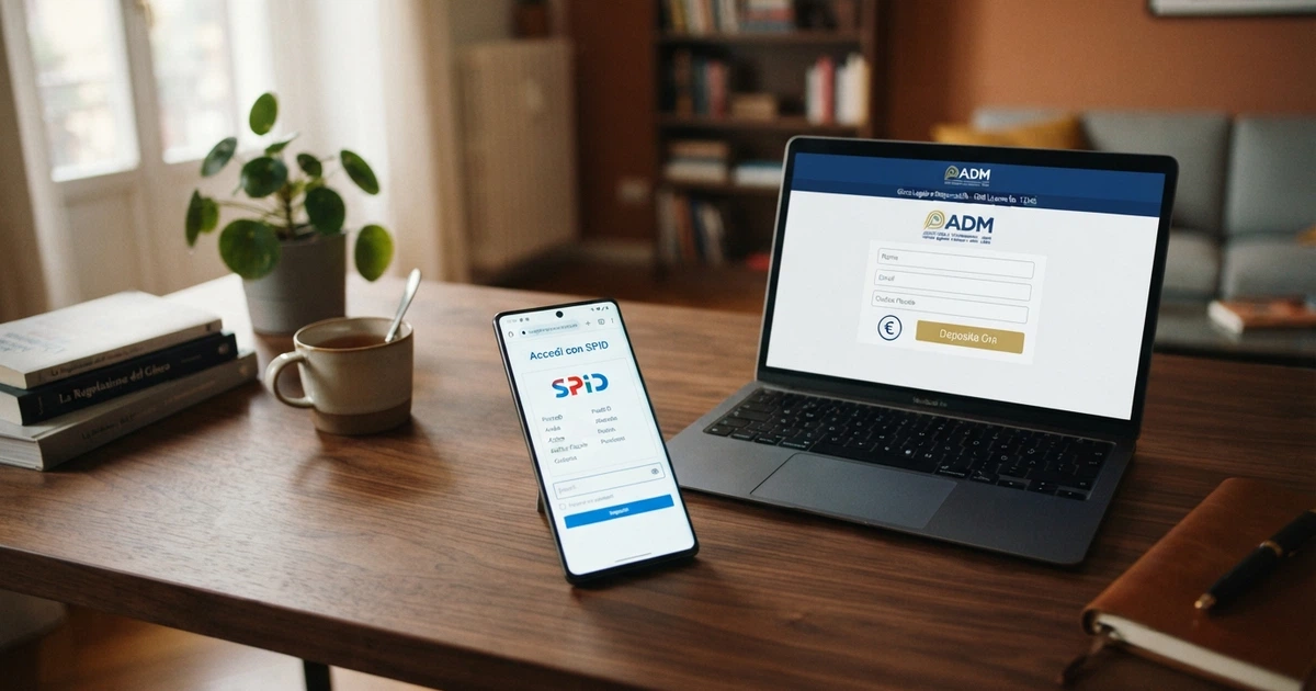 Un telefono che mostra la schermata di login SPID accanto alla pagina di registrazione di un casinò online, con il testo "Accedi con SPID" in evidenza