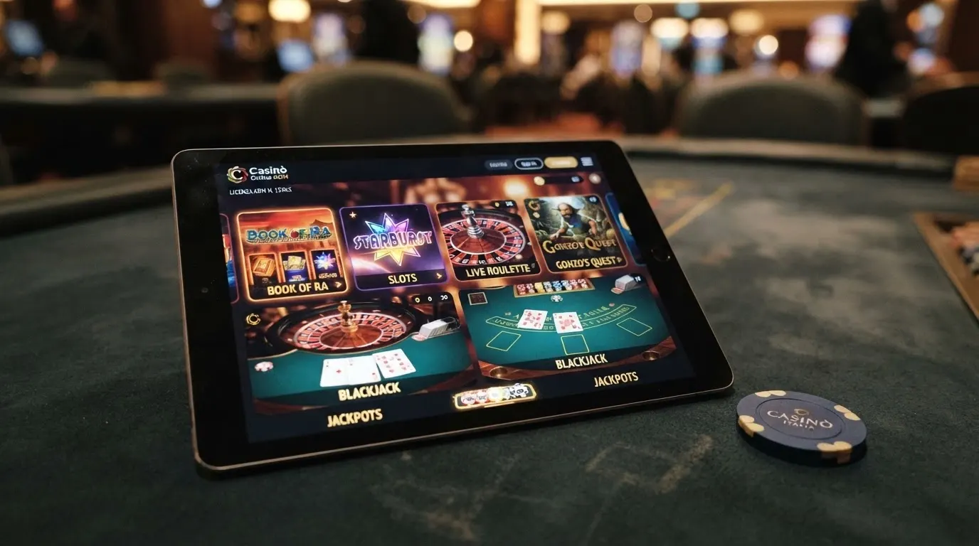 Interfaccia di un casinò online con concessione ADM che mostra la lobby dei giochi: slot in evidenza, tavoli live e jackpot