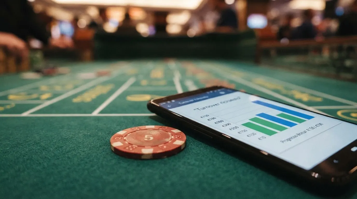 Una rappresentazione visiva del meccanismo di wagering: un bonus da 10€ che si moltiplica in un requisito di scommessa di centinaia di euro