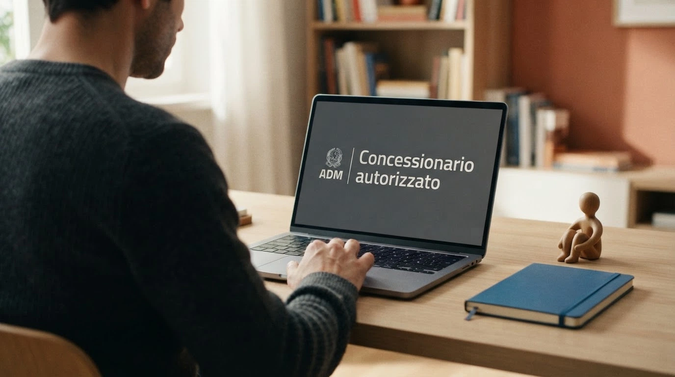 Il logo dell'Agenzia delle Dogane e dei Monopoli accanto alla dicitura «Concessionario autorizzato» sulla pagina di un casinò online italiano