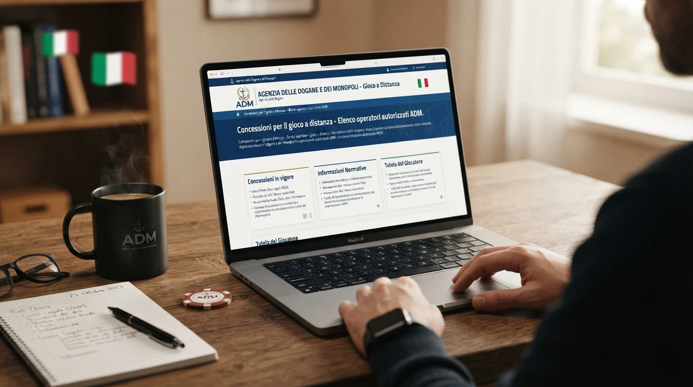 Il logo ufficiale dell'Agenzia delle Dogane e dei Monopoli accanto al simbolo del gioco legale italiano e alla dicitura concessione ADM