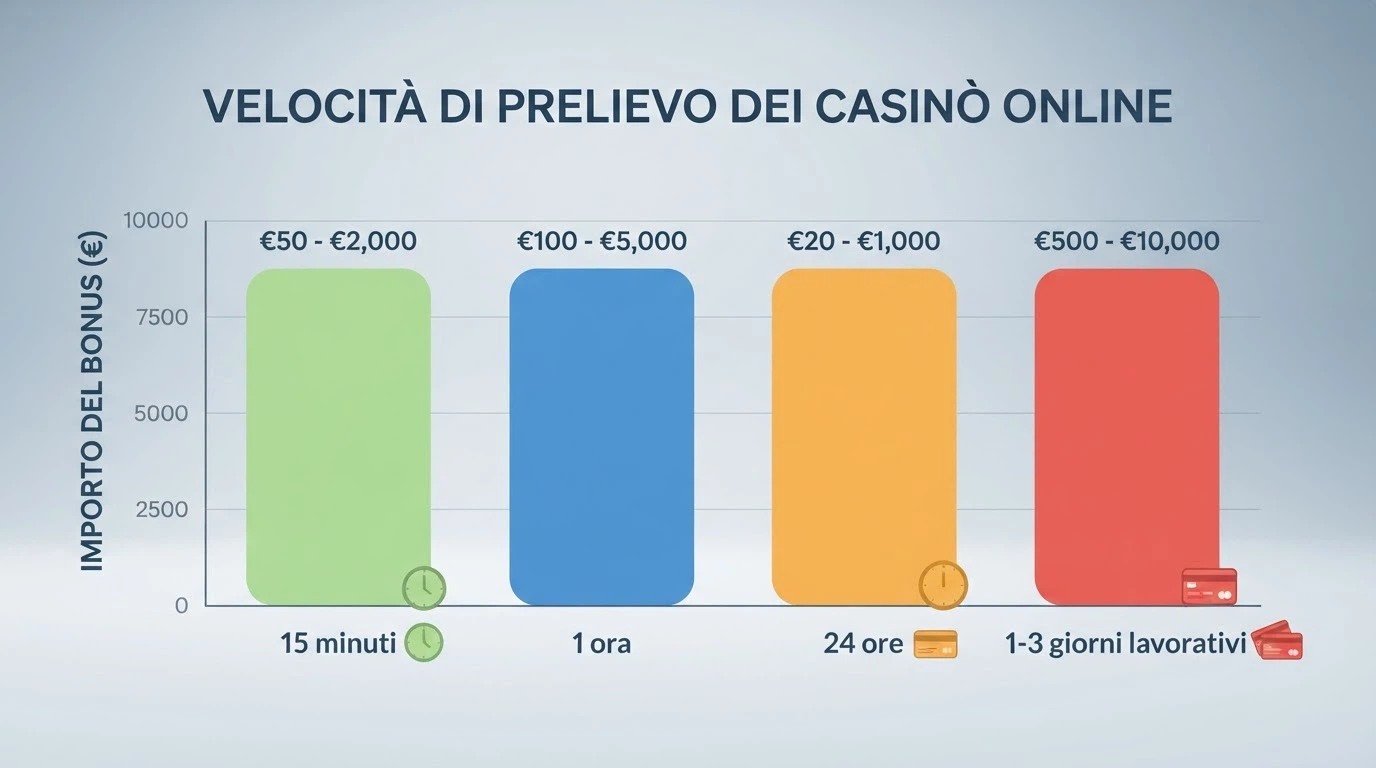 Dieci schede di casinò non AAMS affiancate con i tempi di prelievo in evidenza