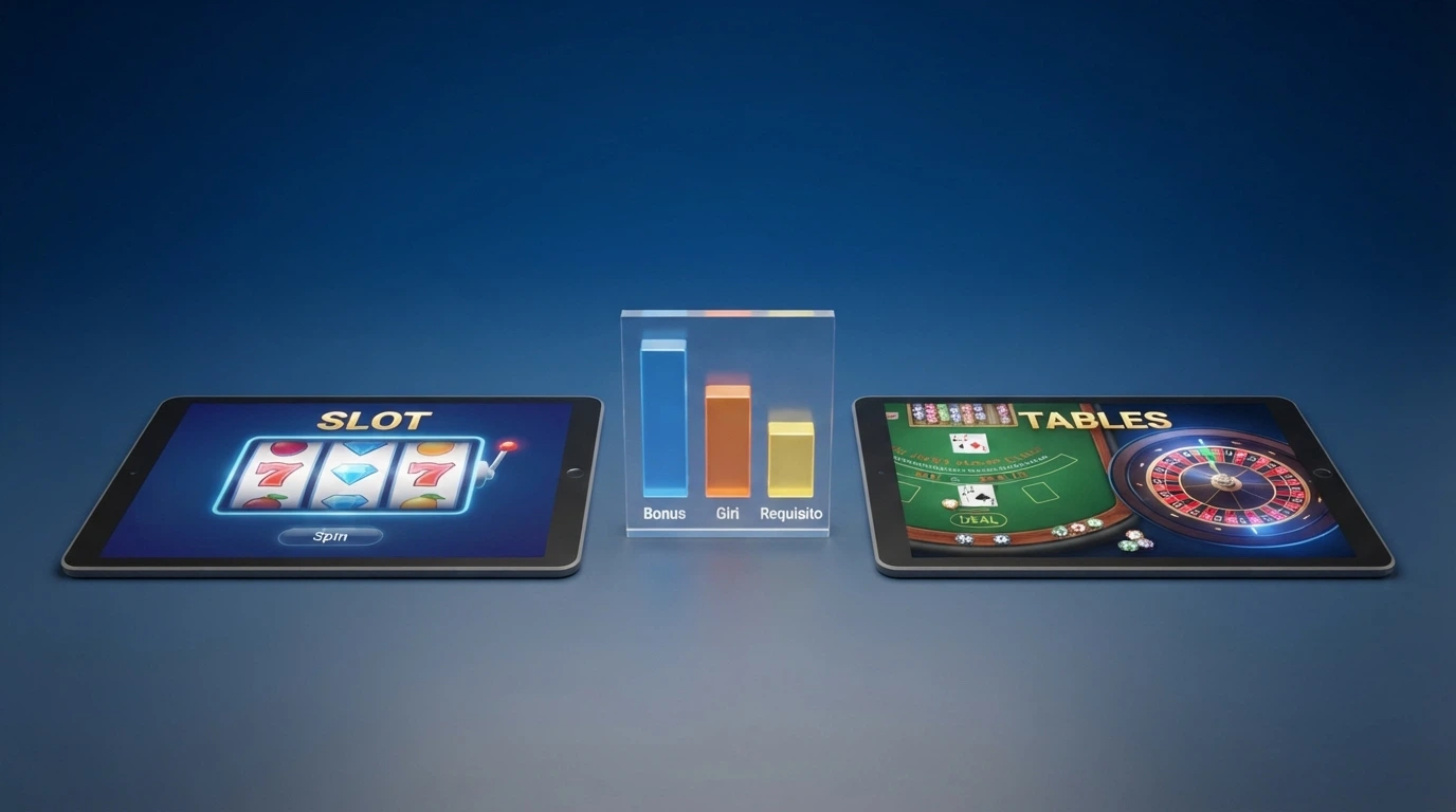 Una tabella affiancata con loghi stilizzati, nomi di casino e icone che rappresentano licenza, percentuale di bonus e giri gratuiti