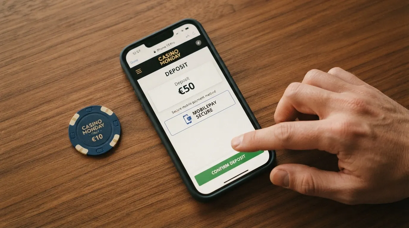 La sequenza di tre schermate di un iPhone: selezione dell'importo, autenticazione Face ID e conferma del deposito