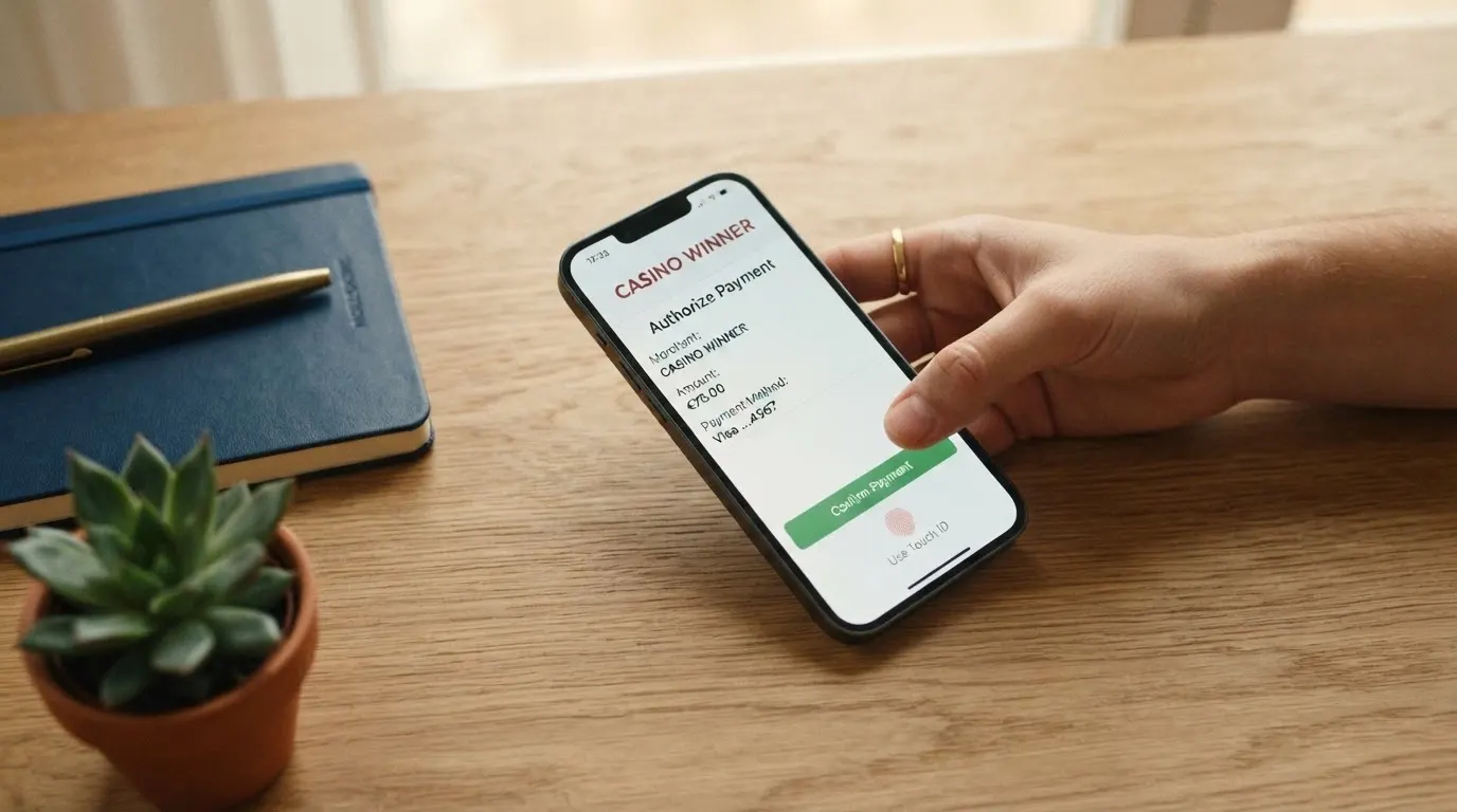 La schermata dell'app Satispay durante l'autorizzazione di un pagamento verso un casinò online, con l'importo e la conferma biometrica visibili
