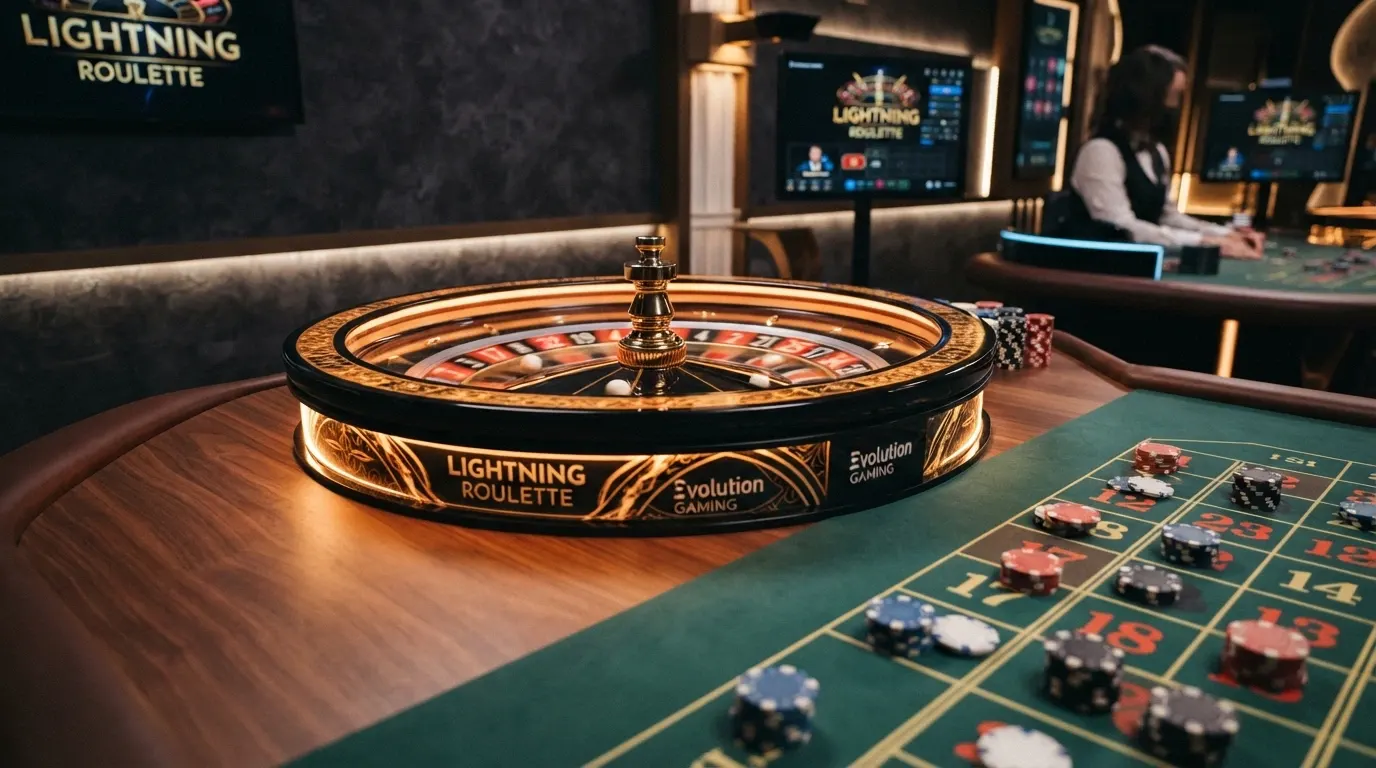 Schermata del tavolo Lightning Roulette di Evolution Gaming con moltiplicatori attivi sui numeri Straight Up