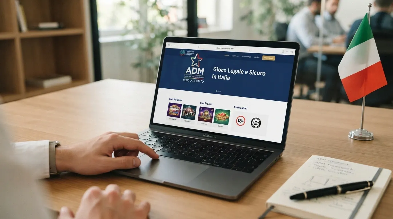 Il logo ufficiale dell'Agenzia delle Dogane e dei Monopoli accanto alla homepage di un casinò online regolamentato