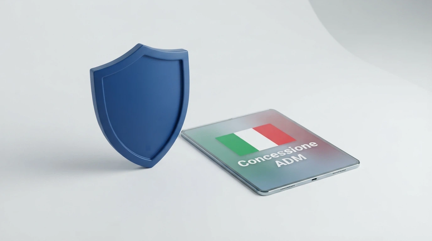 Il logo dell’Agenzia delle Dogane e dei Monopoli su sfondo istituzionale con riferimenti al gioco a distanza