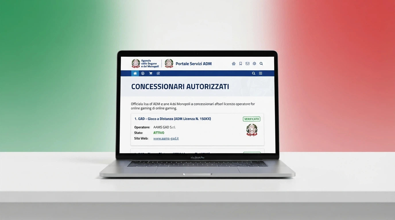 Schermata del portale ADM con l'elenco dei concessionari autorizzati al gioco a distanza in Italia