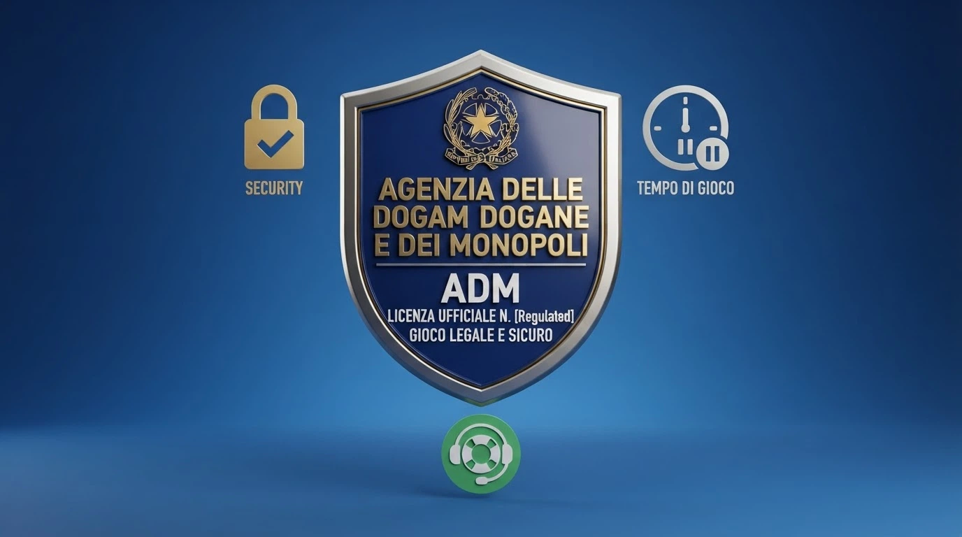 Il logo ADM accanto alla scritta «Agenzia delle Dogane e dei Monopoli» e alle icone degli strumenti di tutela del giocatore: limite di deposito, autoesclusione, telefono verde