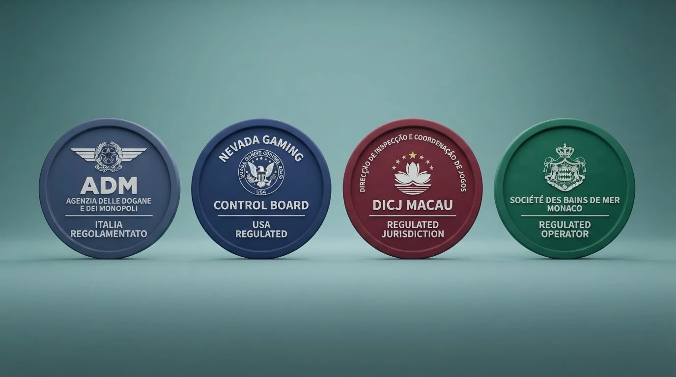 Un collage concettuale con i loghi o le sedi dei quattro regolatori: ADM, NGCB, DICJ e SBM