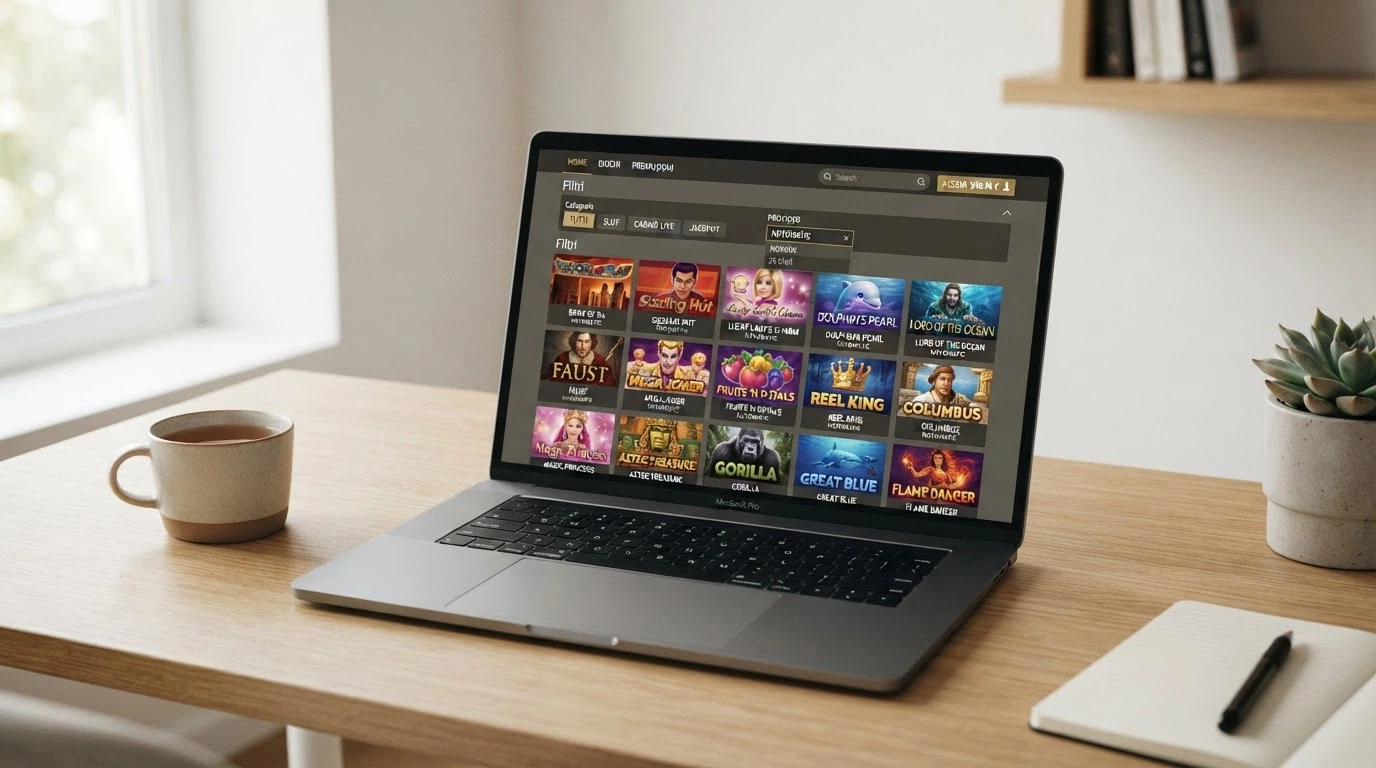 Interfaccia della lobby di un casinò online con licenza ADM, griglia di slot in evidenza e filtro provider attivo