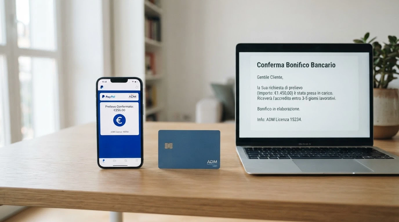 Un confronto visivo dei metodi di pagamento per i prelievi da casinò online: e-wallet, carta di credito e bonifico bancario affiancati con i tempi di accredito