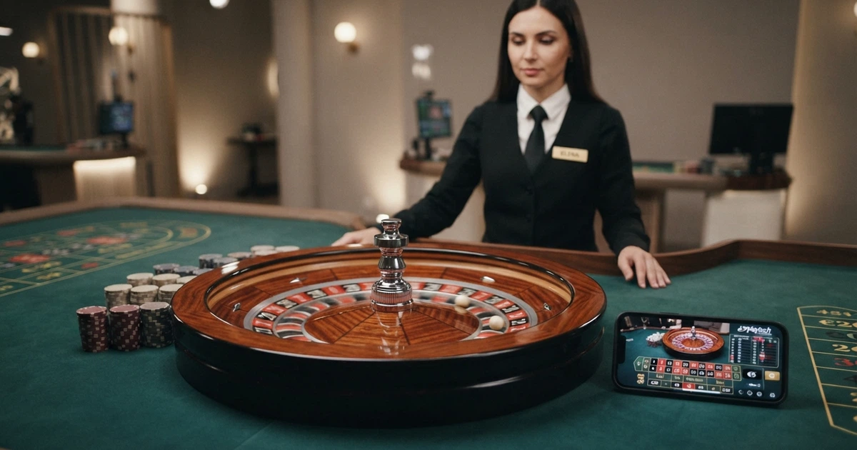 Un tavolo da casinò live Playtech con croupier in azione e interfaccia di gioco sullo schermo