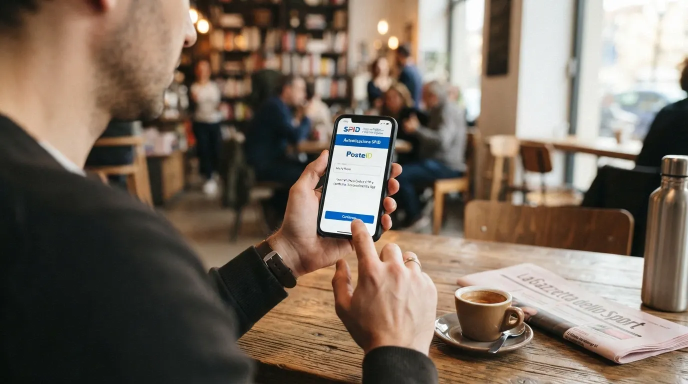 Uno smartphone che mostra la schermata di autenticazione SPID con il logo di un gestore accreditato durante la procedura di iscrizione a un casinò online
