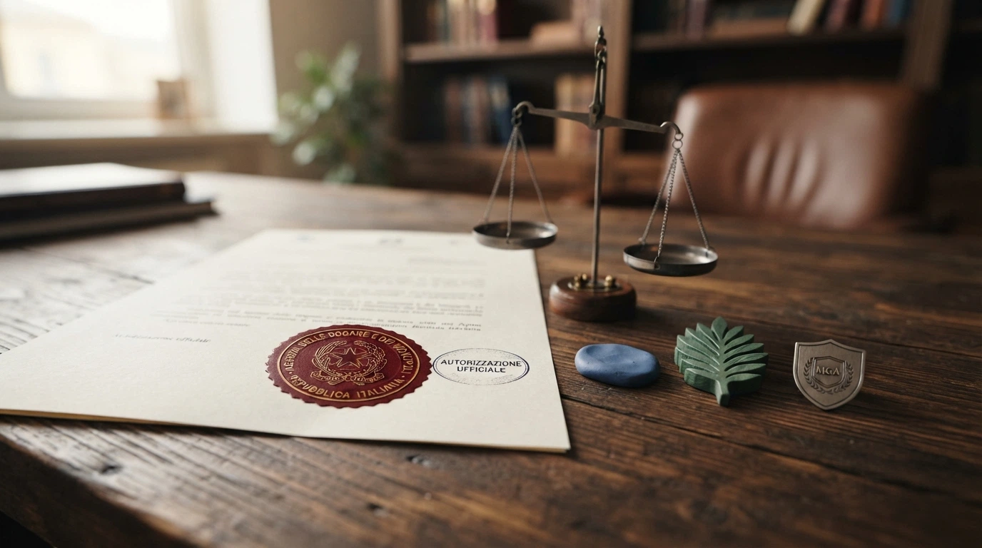 Il sigillo ufficiale dell'Agenzia delle Dogane e dei Monopoli accostato ai loghi dei regolatori di Curaçao e Costa Rica, con una bilancia simbolica al centro