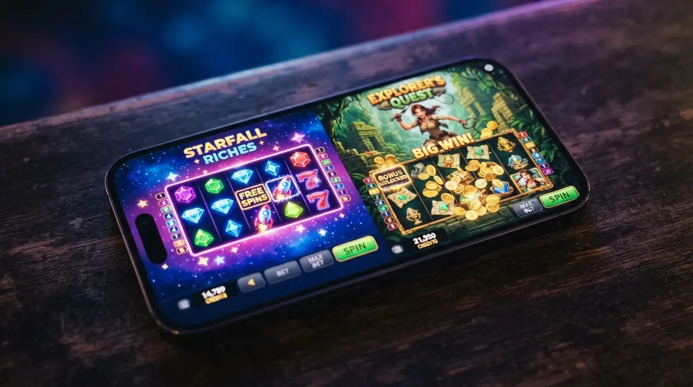 Schermata delle slot NetEnt Starburst e Gonzo's Quest con i simboli colorati, i rulli e i moltiplicatori in evidenza