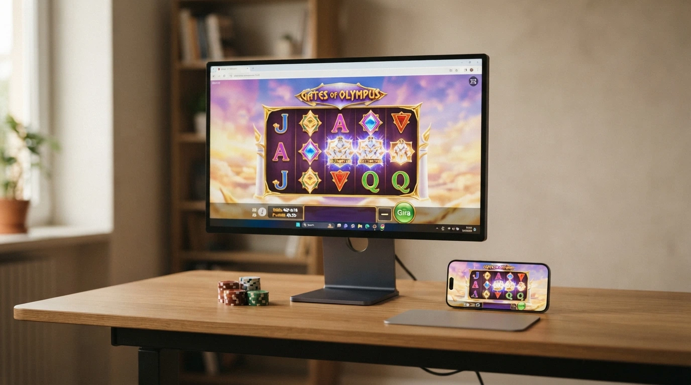 Una schermata di slot online con l'interfaccia in italiano, affiancata da una mano che regge uno smartphone con lo stesso gioco in versione mobile, e in sovrimpressione le icone dei provider NetEnt, Pragmatic Play ed Evolution