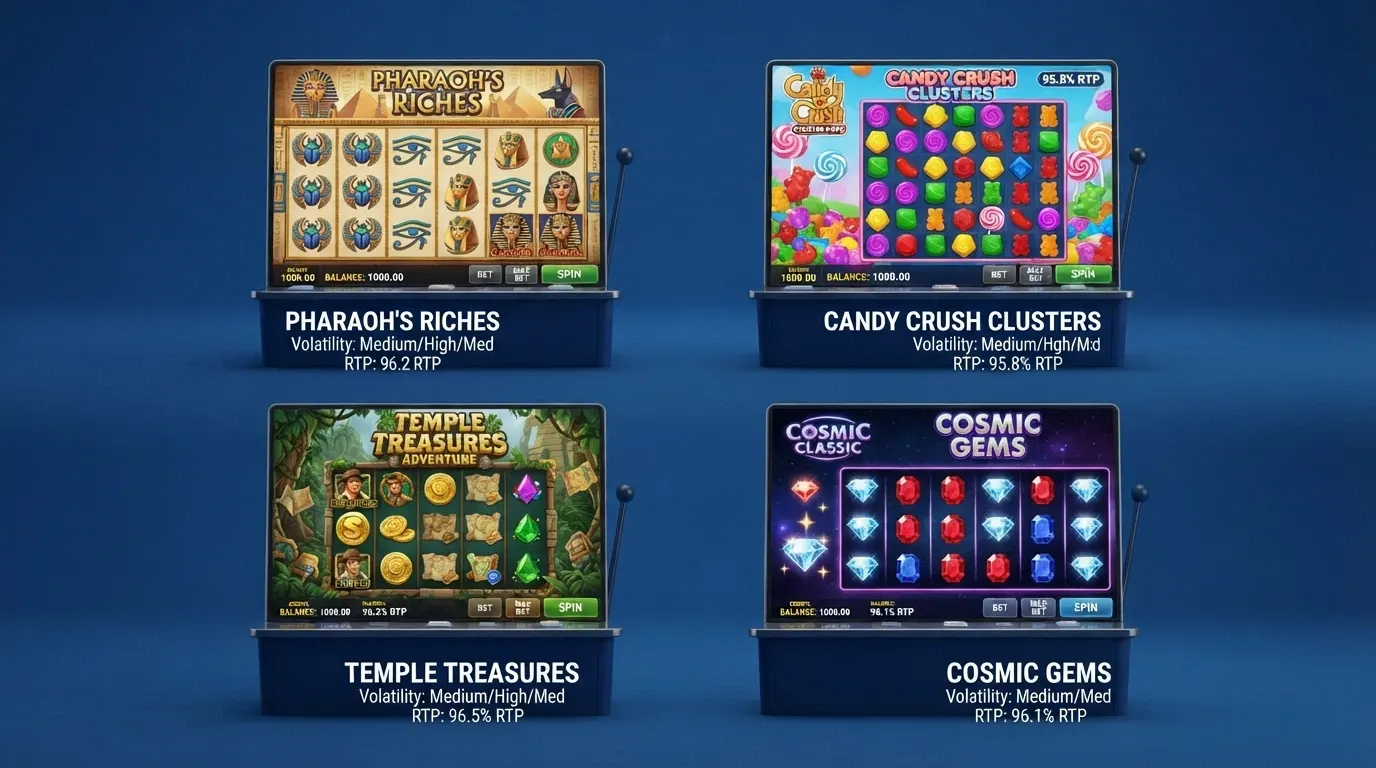 Quattro slot machine tra le più popolari in Italia — Book of Ra, Sweet Bonanza, Gonzo's Quest e Starburst — affiancate in una griglia comparativa con i rispettivi valori di RTP