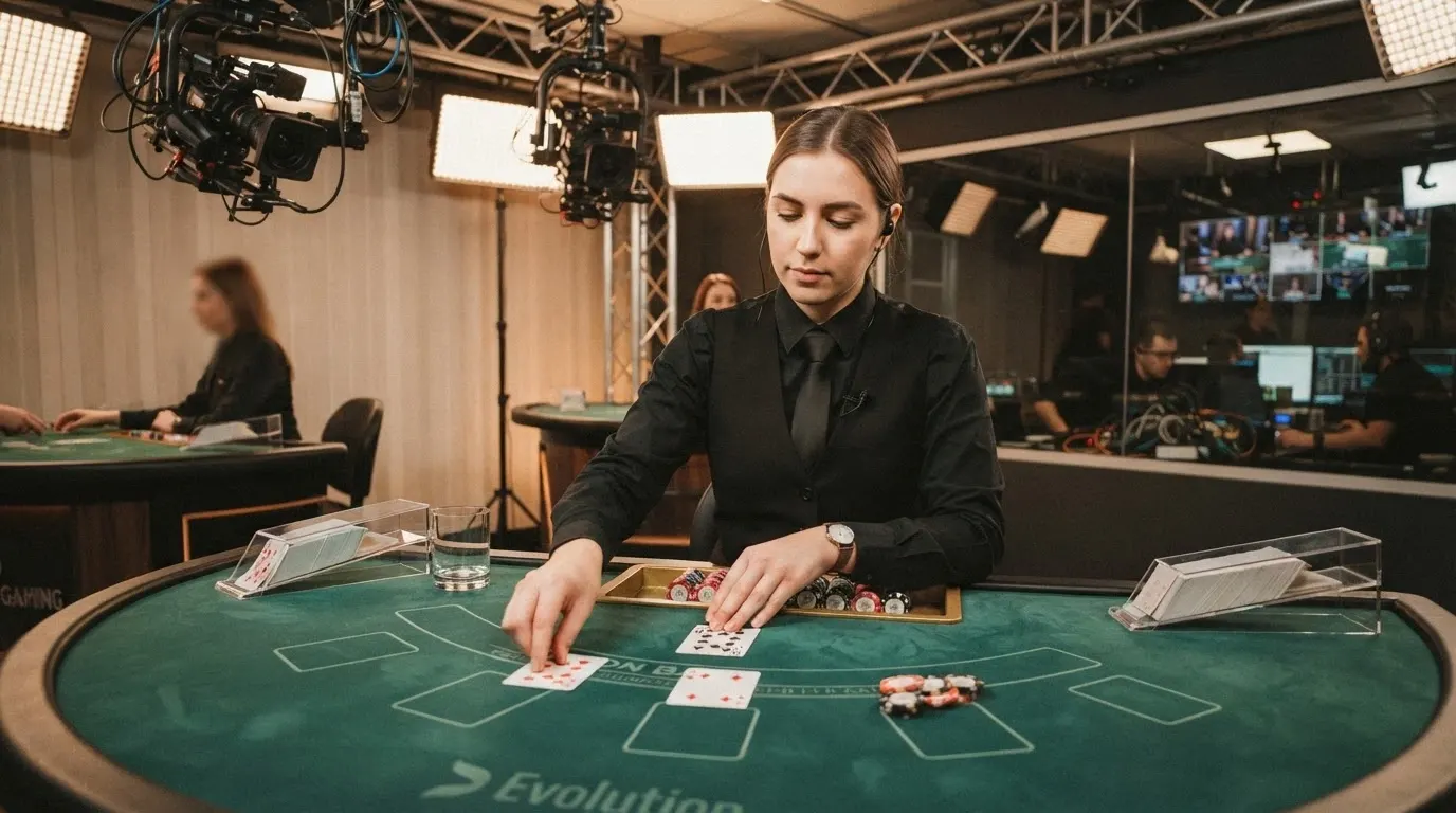 Interfaccia di un tavolo live di Evolution Gaming con croupier in streaming e pannello delle puntate attivo